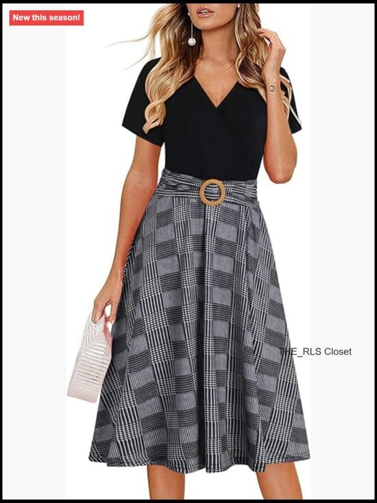 Dresses & Skirts - Criss-Cross V Neck Short Sleeve Fit and Flare Tea Dress with Pockets